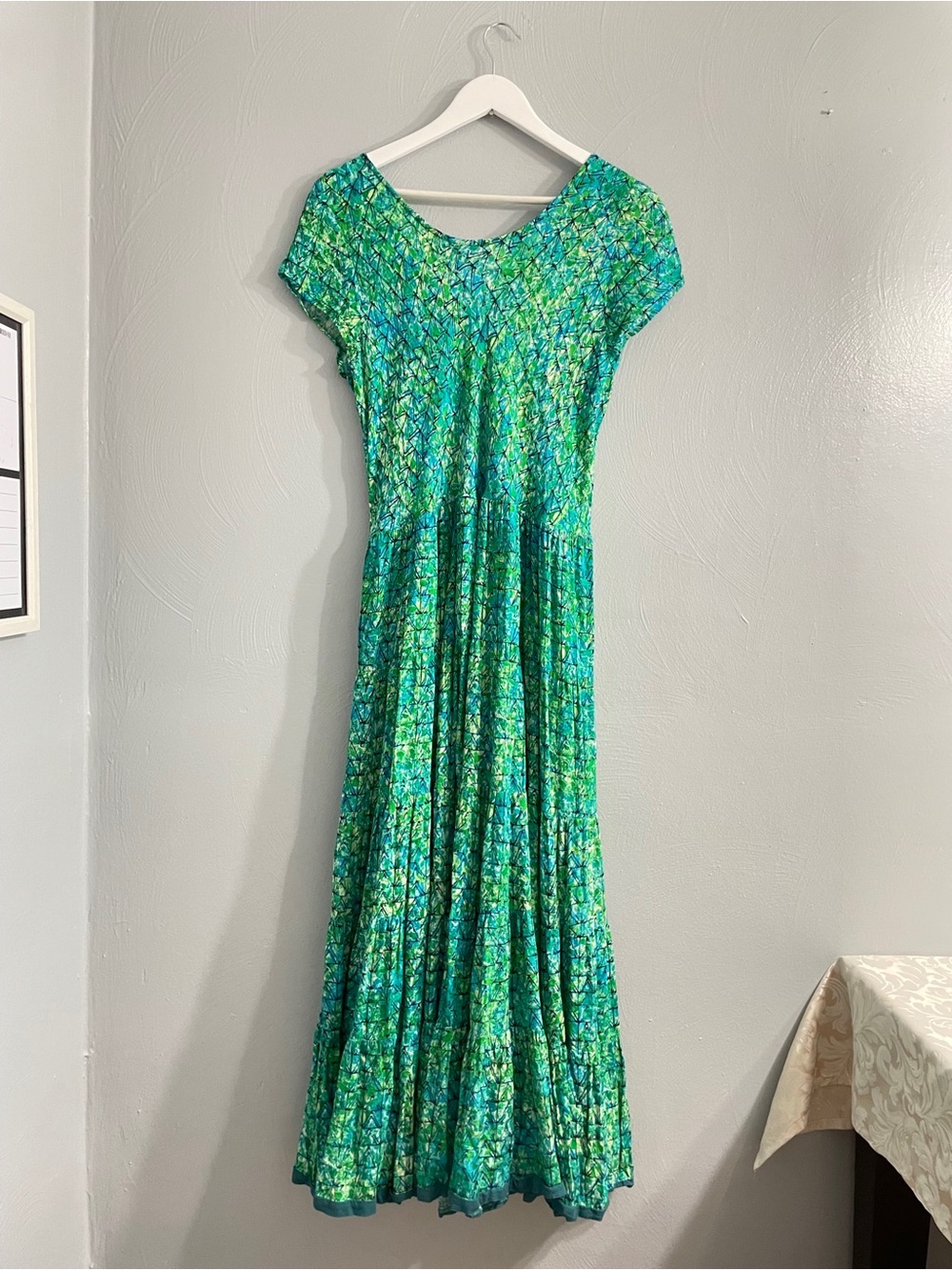 Soft Surroundings Mariana Dress XL Green Blue Mosaic Tiered Rayon Maxi - Picture 7 of 11
